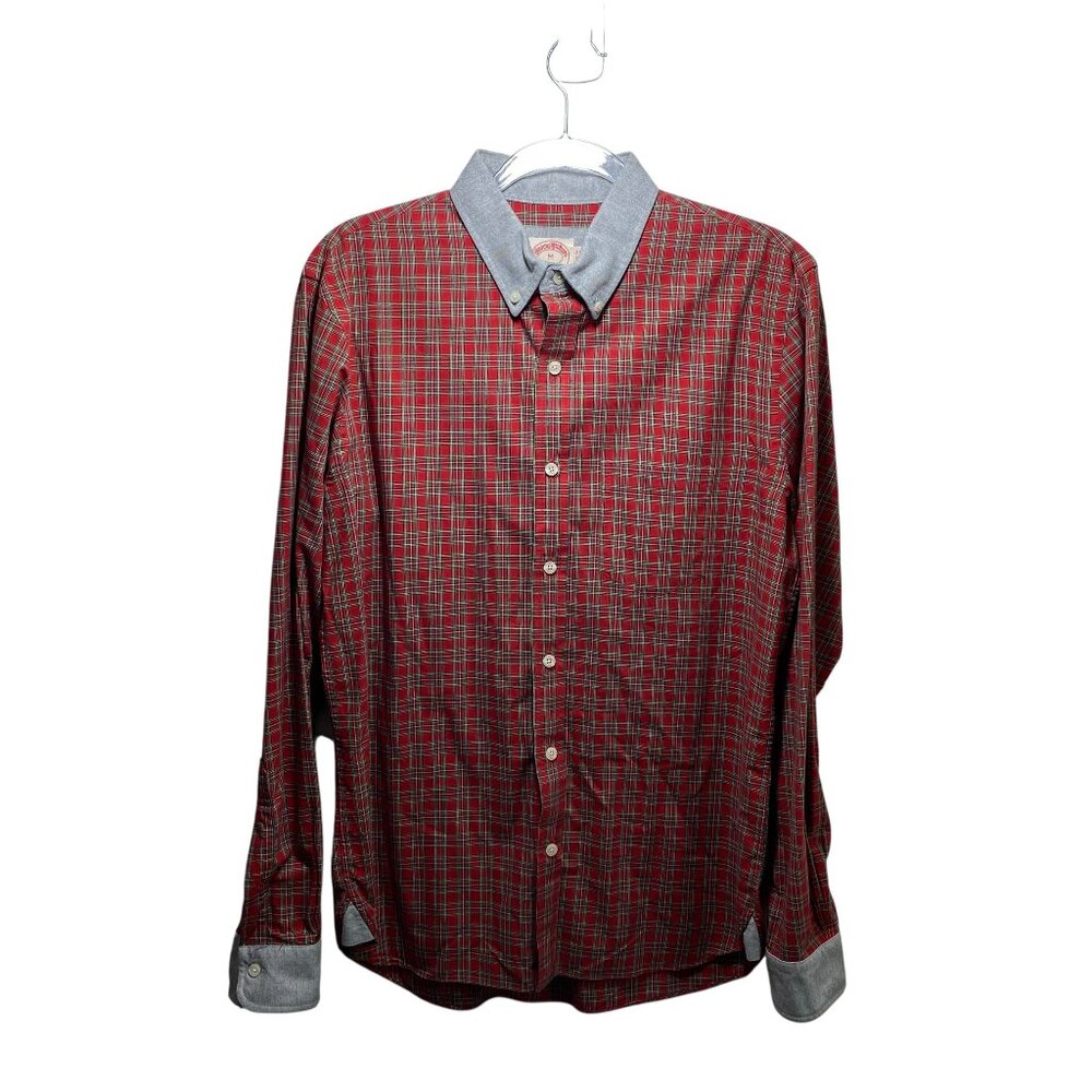 Brooks Brothers Tartan Flip Cuff Contrast Collar Button Down Shirt‎ Men M Red